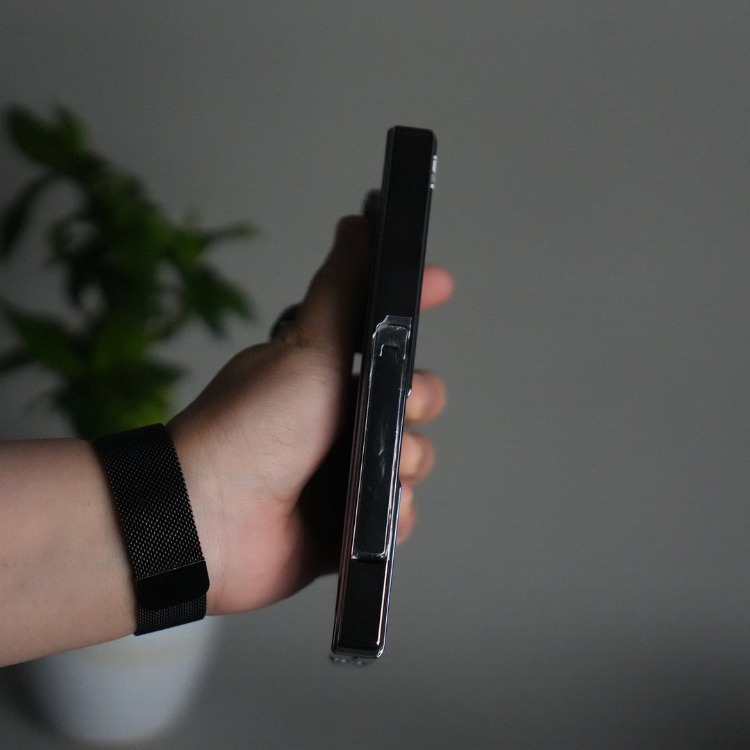 Galaxy Z Fold 7 Transparent Case with Front Glass Protection | Chrome Plated Hinge & Kick Stand