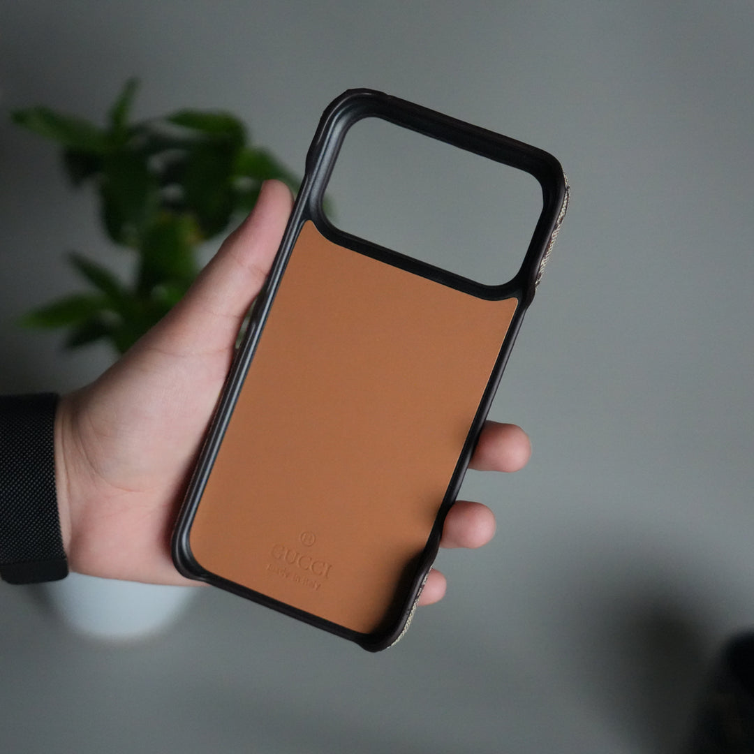 iPhone 17 Pro Luxury GG Pattern PU Leather Case Cover (Beige)