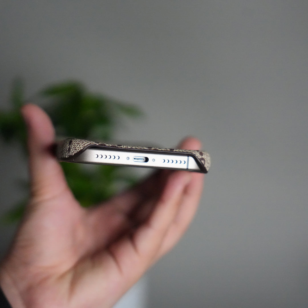 iPhone 17 Pro Luxury GG Pattern PU Leather Case Cover (Beige)