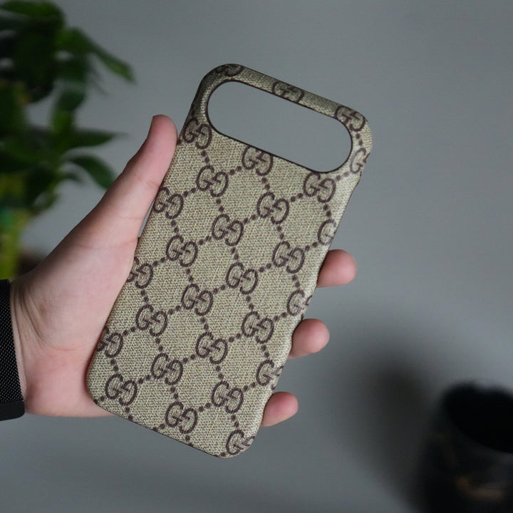iPhone 17 Air Luxury GG Pattern PU Leather Case Cover (Beige)