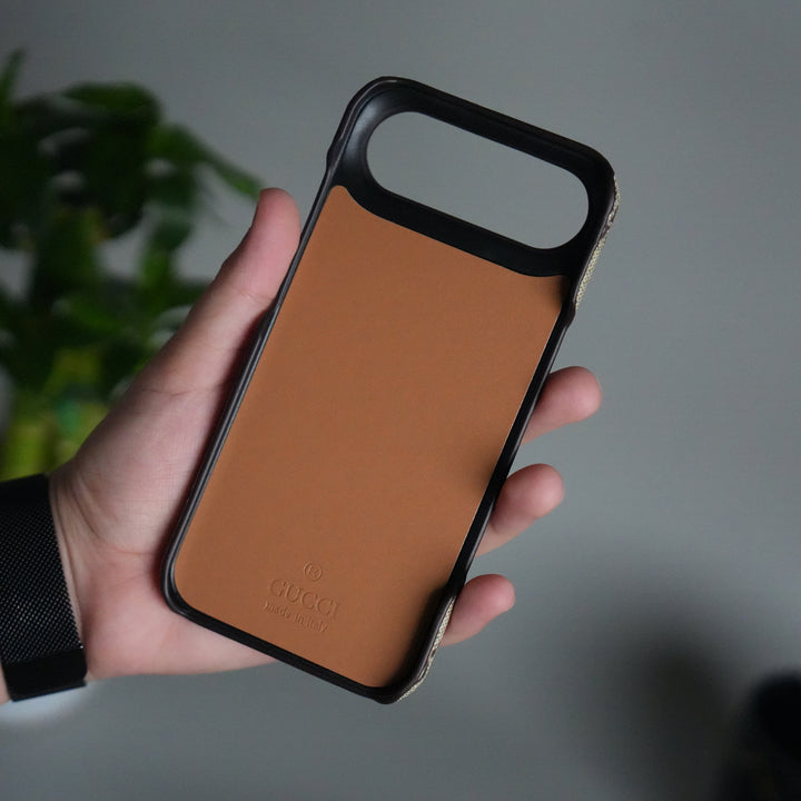 iPhone 17 Air Luxury GG Pattern PU Leather Case Cover (Beige)