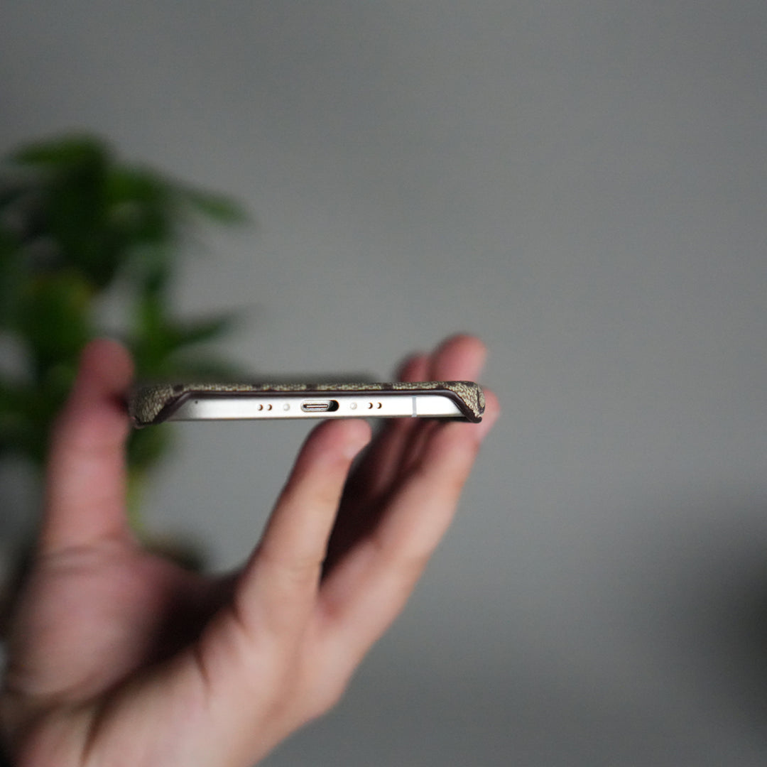 iPhone 17 Air Luxury GG Pattern PU Leather Case Cover (Beige)