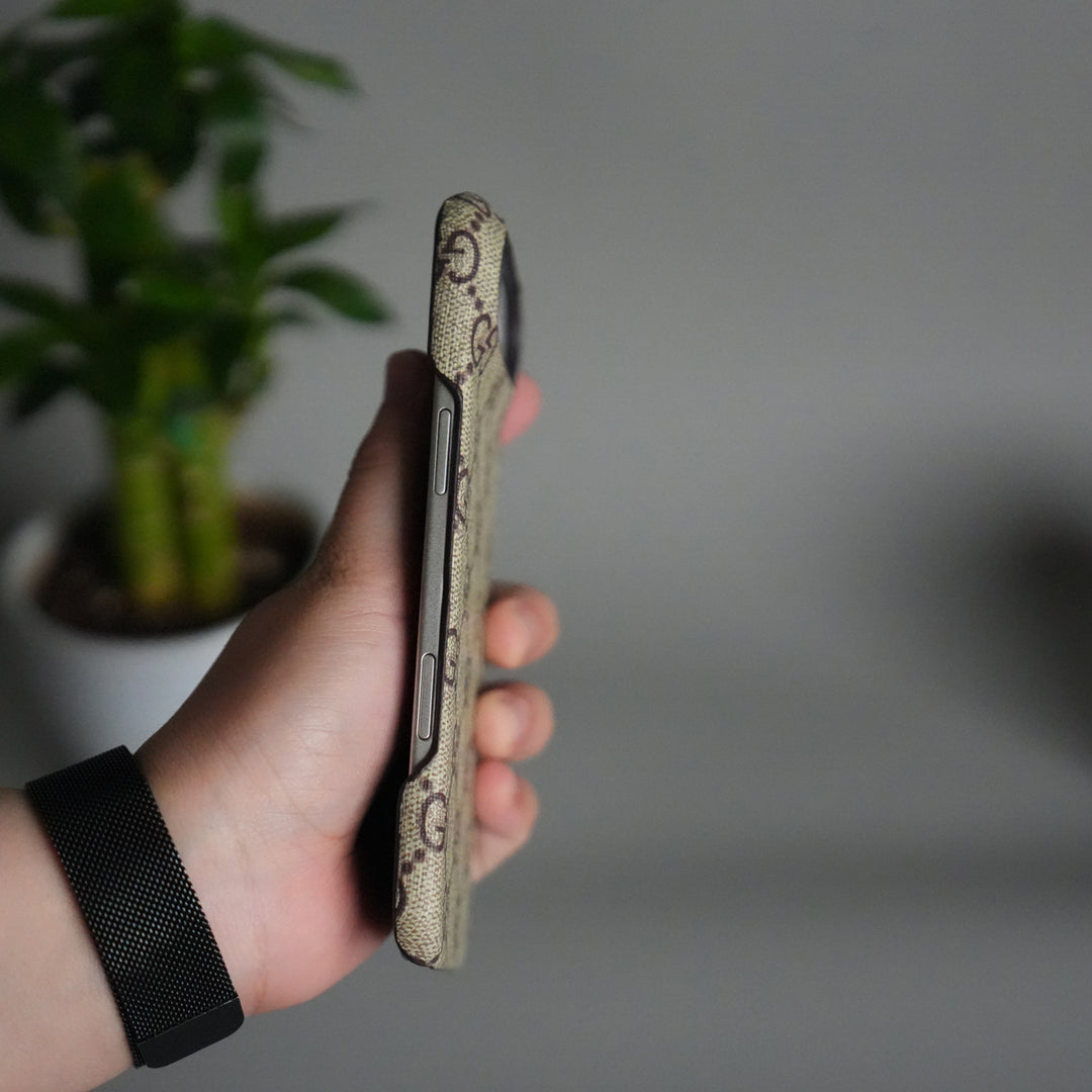 iPhone 17 Air Luxury GG Pattern PU Leather Case Cover (Beige)