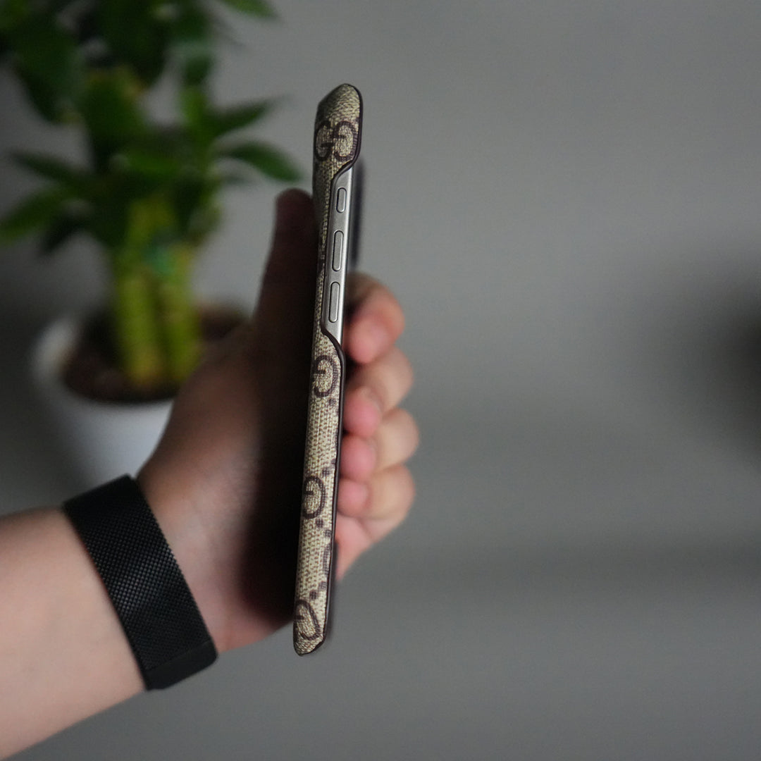 iPhone 17 Air Luxury GG Pattern PU Leather Case Cover (Beige)