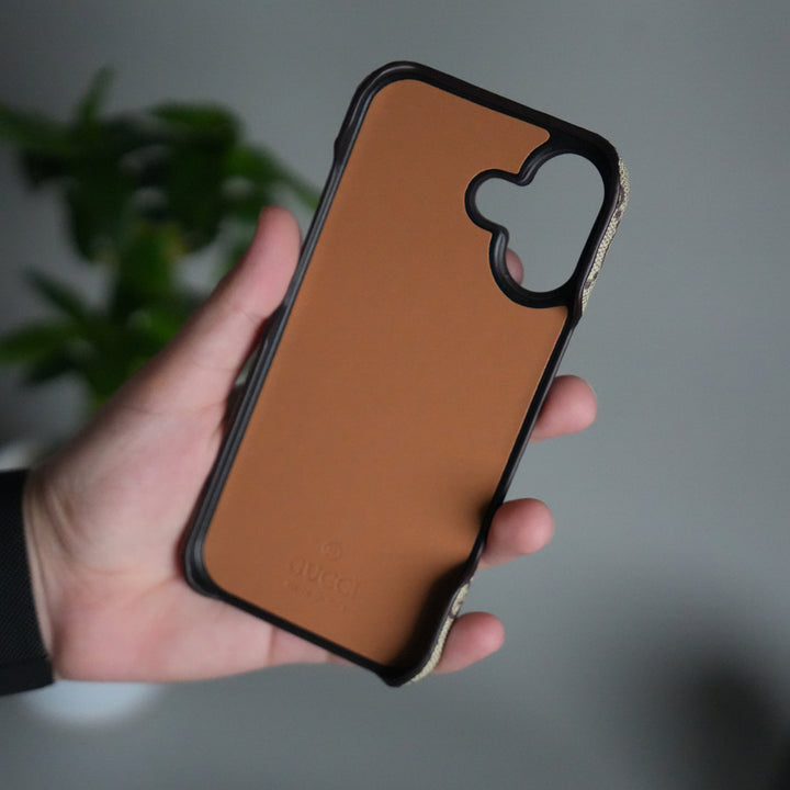 iPhone 17 Luxury GG Pattern PU Leather Case Cover (Beige)