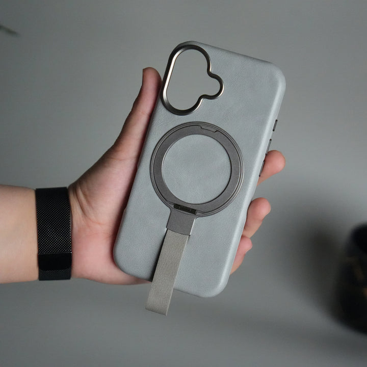 iPhone 17 Luxury Leather MagSafe Case | Metal Ring Stand and Grip Holder Cover
