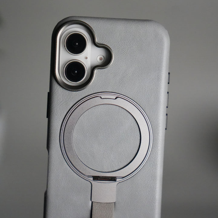 iPhone 17 Luxury Leather MagSafe Case | Metal Ring Stand and Grip Holder Cover