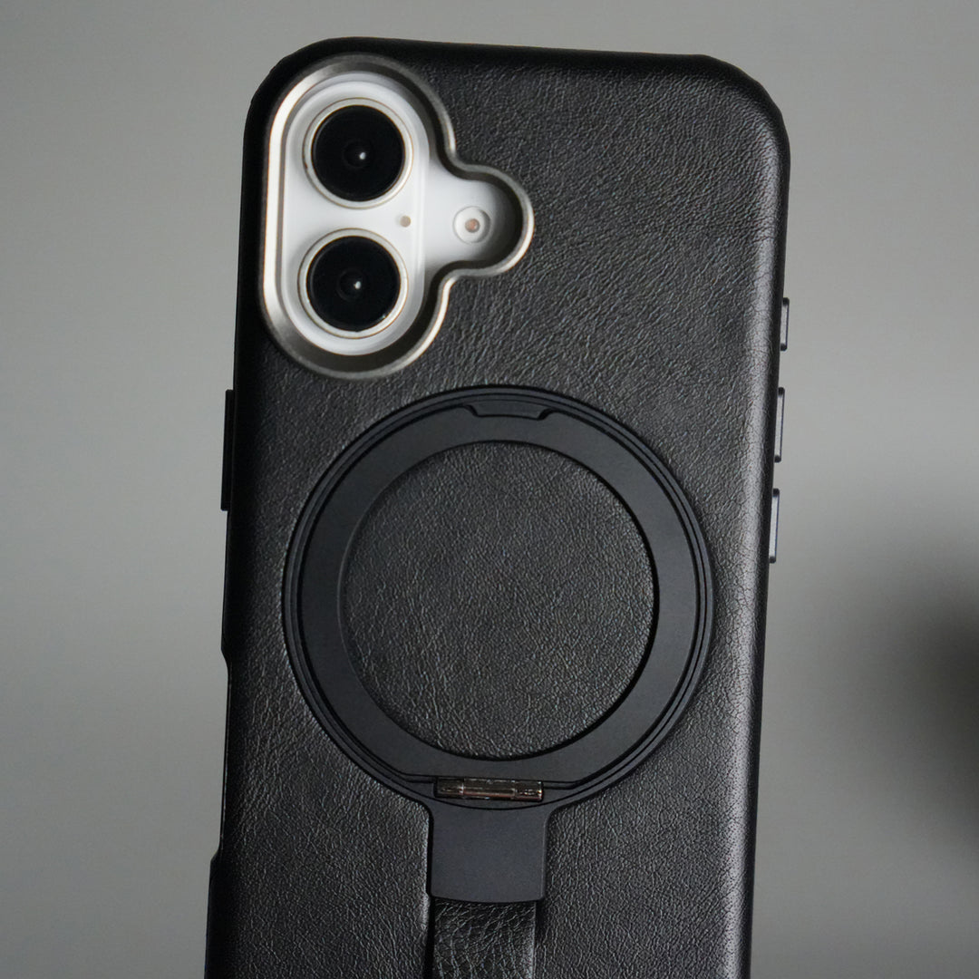 iPhone 17 Luxury Leather MagSafe Case | Metal Ring Stand and Grip Holder Cover