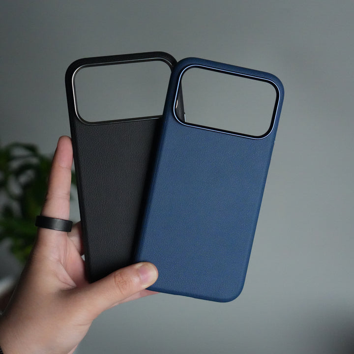 iPhone 17 Pro Max Leather Texture Design PVC Case With Metal Camera Bump