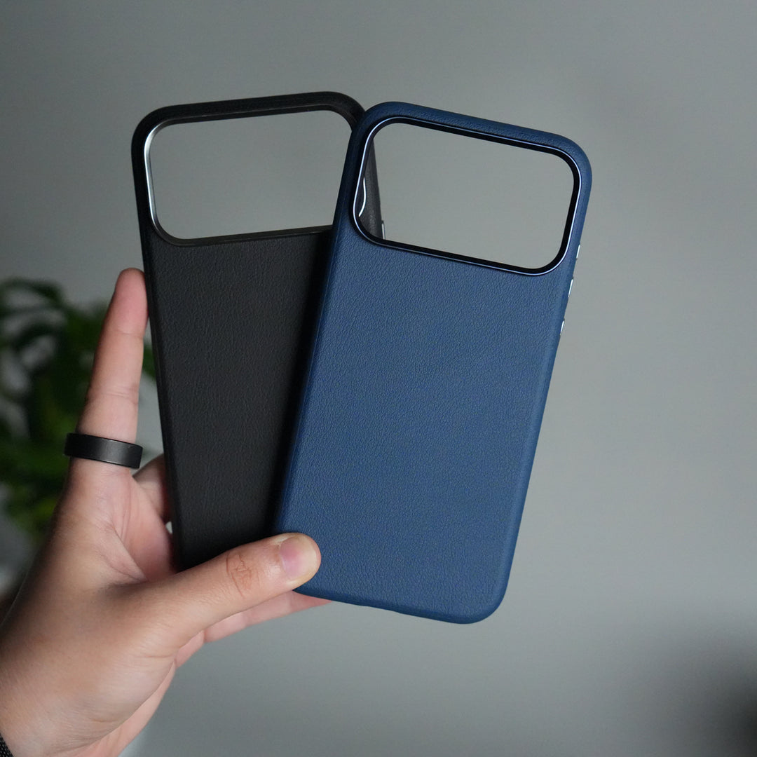 iPhone 17 Pro Max Leather Texture Design PVC Case With Metal Camera Bump