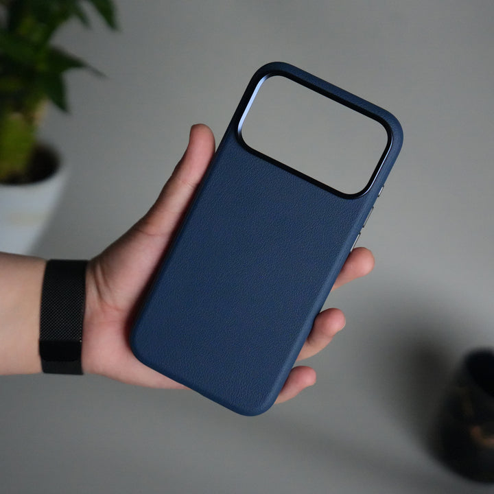 iPhone 17 Pro Max Leather Texture Design PVC Case With Metal Camera Bump