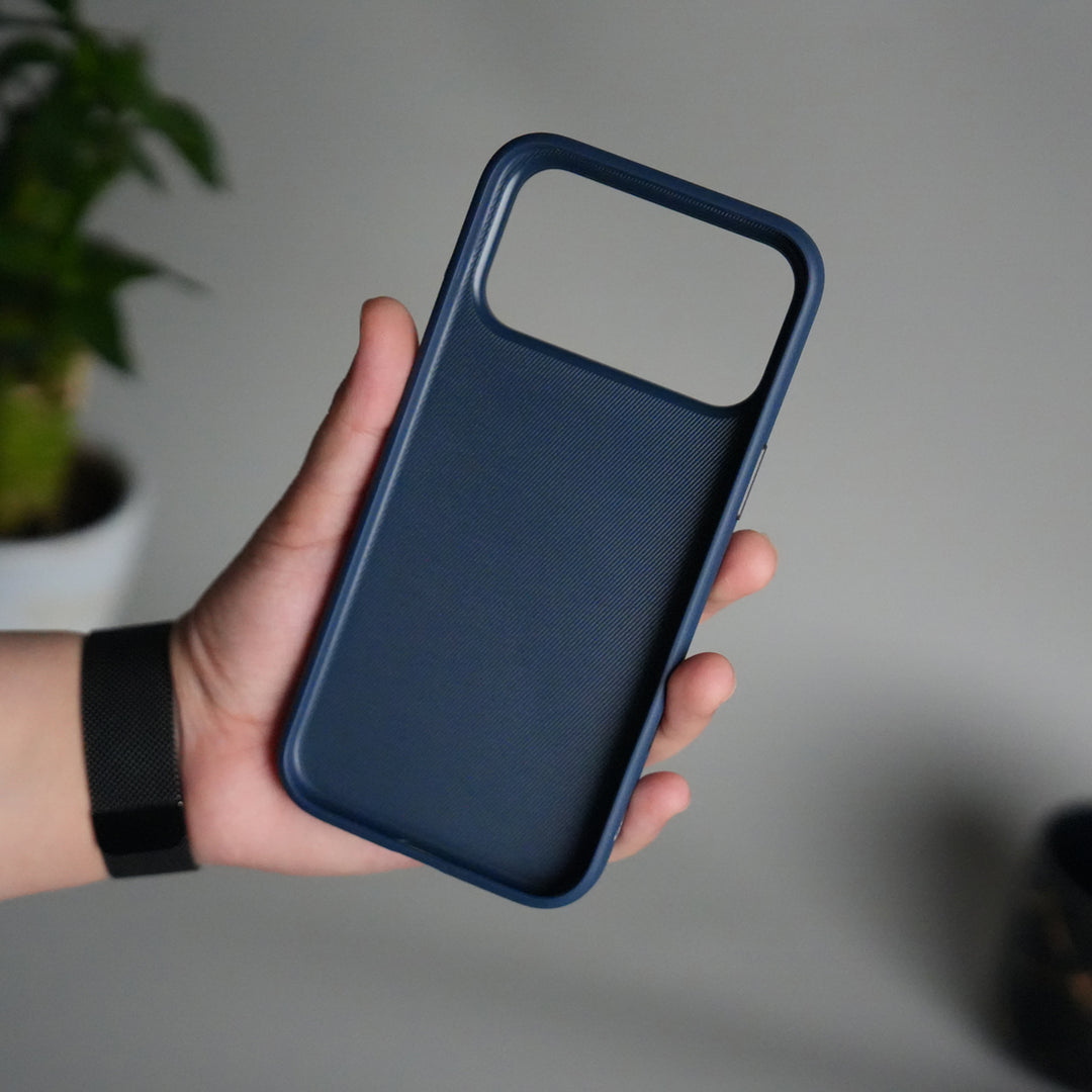 iPhone 17 Pro Max Leather Texture Design PVC Case With Metal Camera Bump