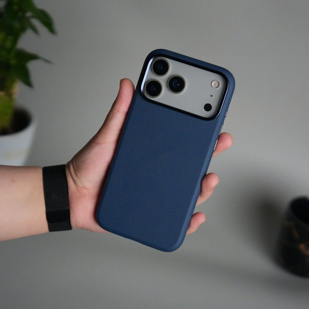 iPhone 17 Pro Max Leather Texture Design PVC Case With Metal Camera Bump