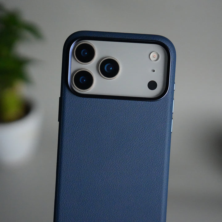 iPhone 17 Pro Max Leather Texture Design PVC Case With Metal Camera Bump