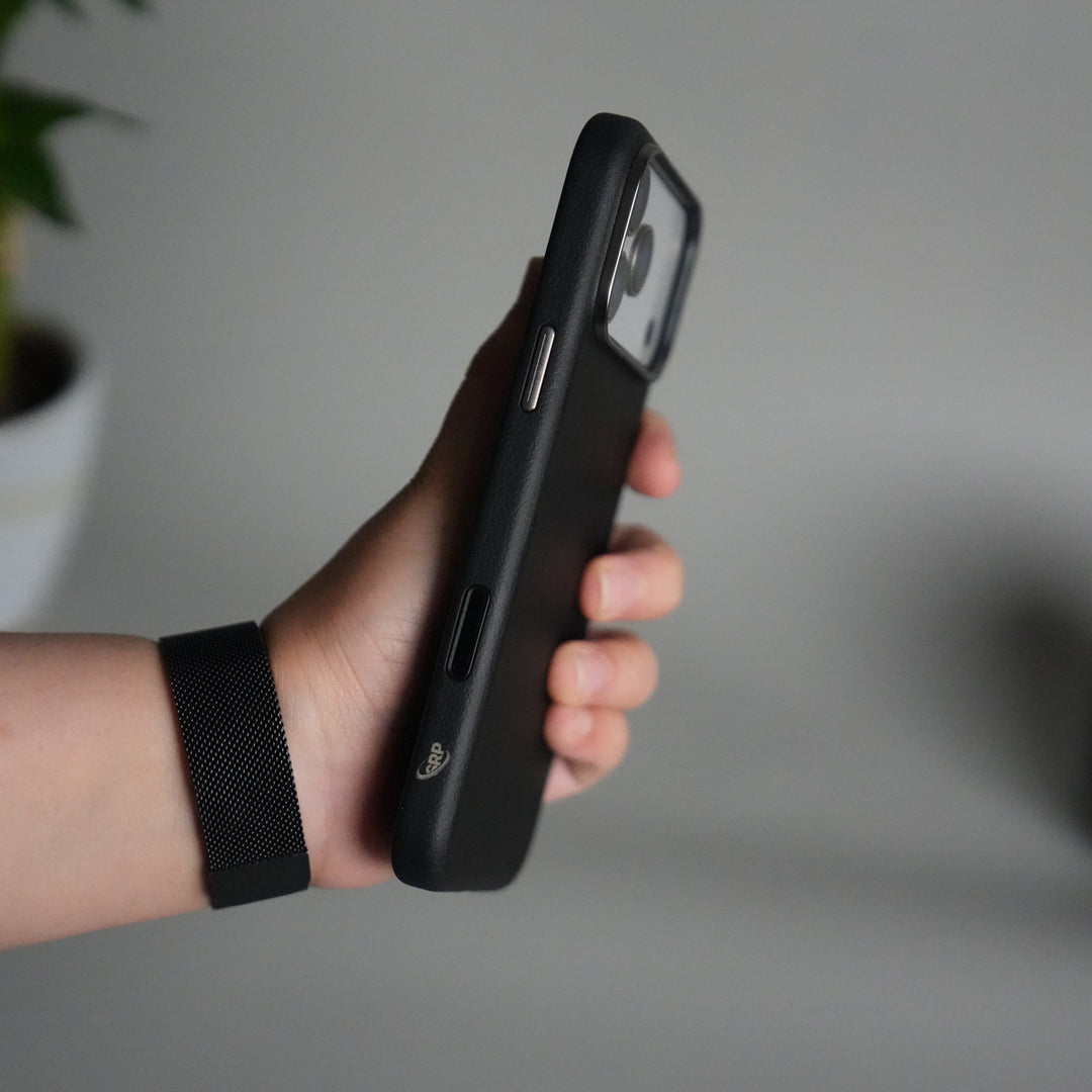 iPhone 17 Pro Max Leather Texture Design PVC Case With Metal Camera Bump