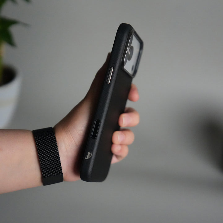 iPhone 17 Pro Max Leather Texture Design PVC Case With Metal Camera Bump