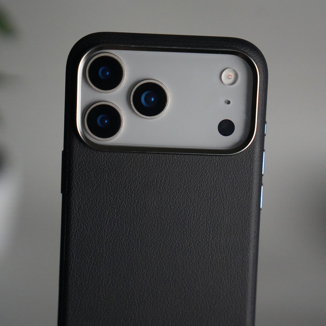 iPhone 17 Pro Max Leather Texture Design PVC Case With Metal Camera Bump