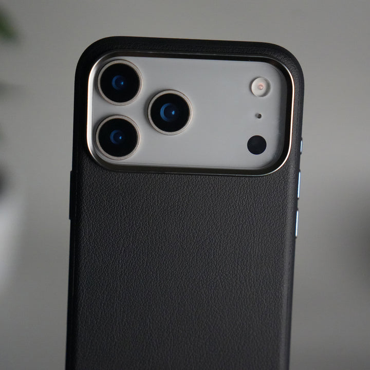 iPhone 17 Pro Max Leather Texture Design PVC Case With Metal Camera Bump