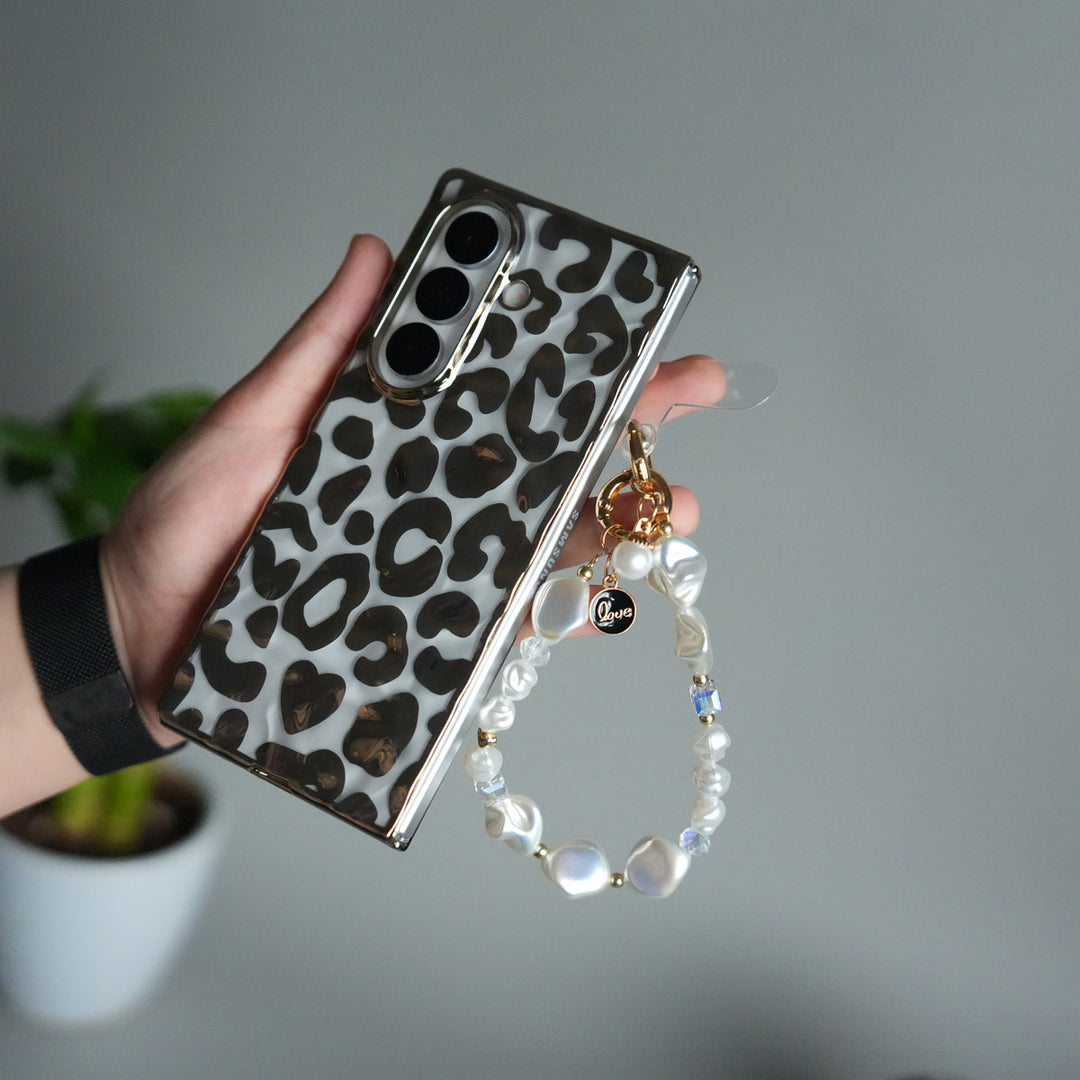 Galaxy Z Fold 7 Chrome Leopard Case | Luxury Transparent Back with Gold Frame