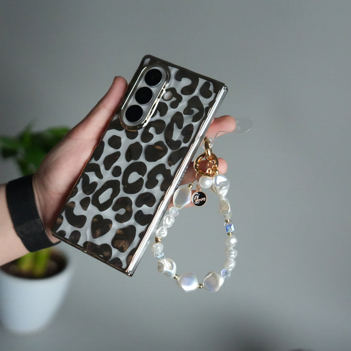 Galaxy Z Fold 7 Chrome Leopard Case | Luxury Transparent Back with Gold Frame