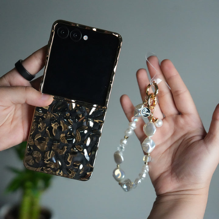 Galaxy Z Flip 7 Chrome Leopard Case | Luxury Transparent Back with Gold Frame