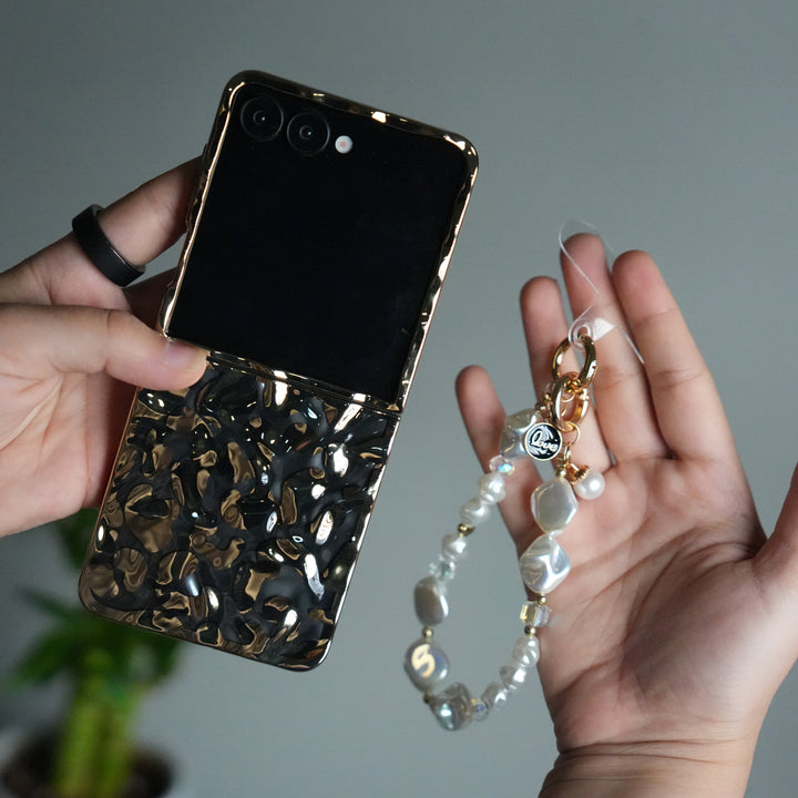 Galaxy Z Flip 7 Chrome Leopard Case | Luxury Transparent Back with Gold Frame