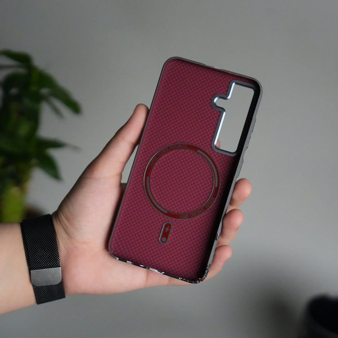 Galaxy S24 Carbon Fiber Texture Case | Gray Tiger Printed Hard PC Cover with MagSafe | Shockproof Slim Protection