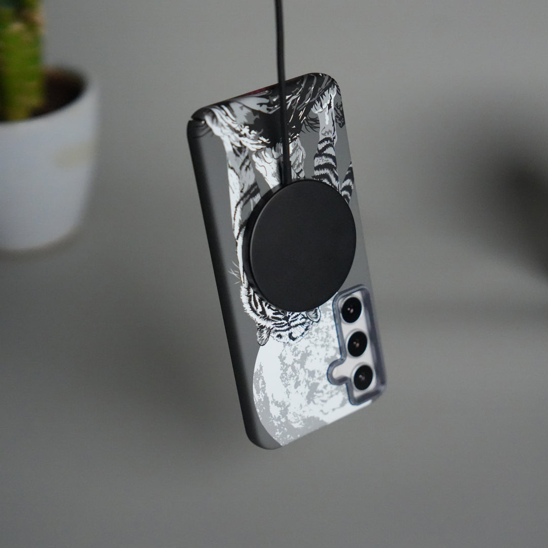 Galaxy S24 Carbon Fiber Texture Case | Gray Tiger Printed Hard PC Cover with MagSafe | Shockproof Slim Protection