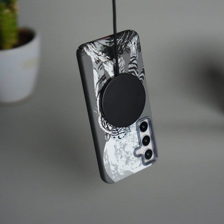 Galaxy S24 Carbon Fiber Texture Case | Gray Tiger Printed Hard PC Cover with MagSafe | Shockproof Slim Protection