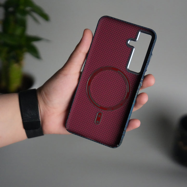 Galaxy S24 Carbon Fiber Texture Aramid Design Hard Pc MagSafe Case Cover | BlueGreen