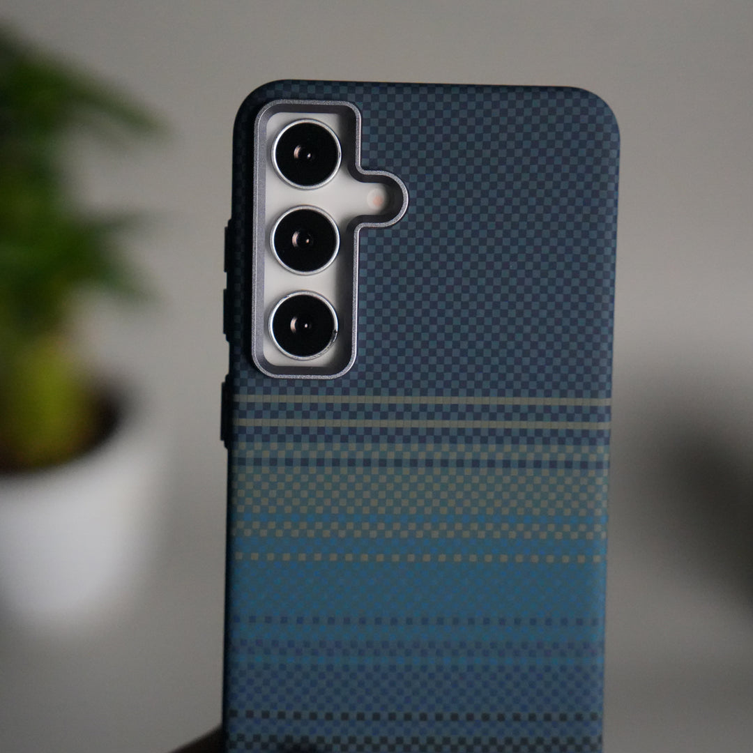 Galaxy S24 Carbon Fiber Texture Aramid Design Hard Pc MagSafe Case Cover | BlueGreen