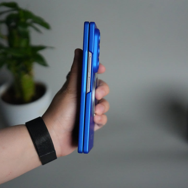 Galaxy Z Fold 7 Metal Ring Kickstand Case with Front Glass | Matte Hard Back Cover | BLUE