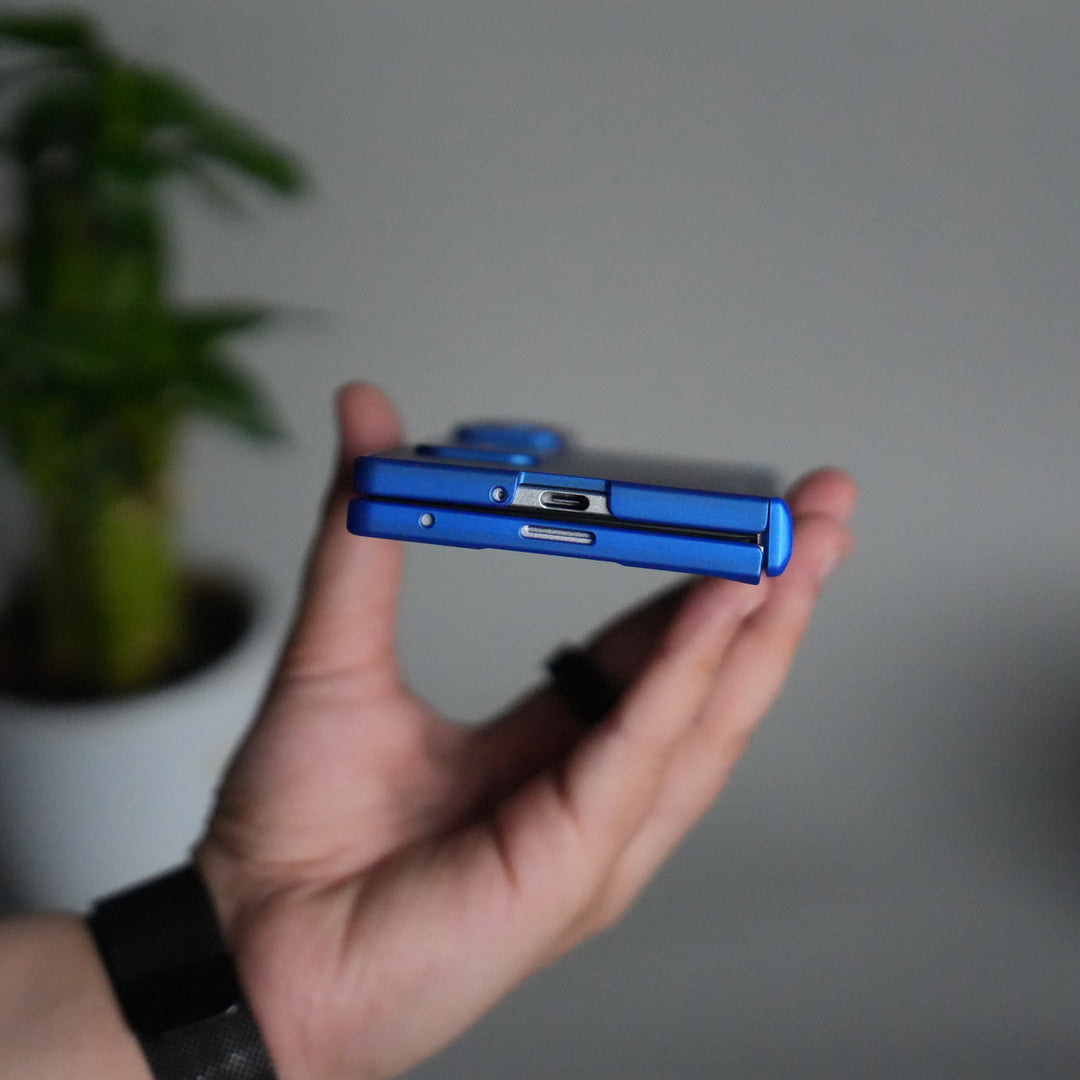 Galaxy Z Fold 7 PU Leather Kickstand Case with Front Glass | Hinge Protection | Slim Matte Hard Back Cover | BLUE