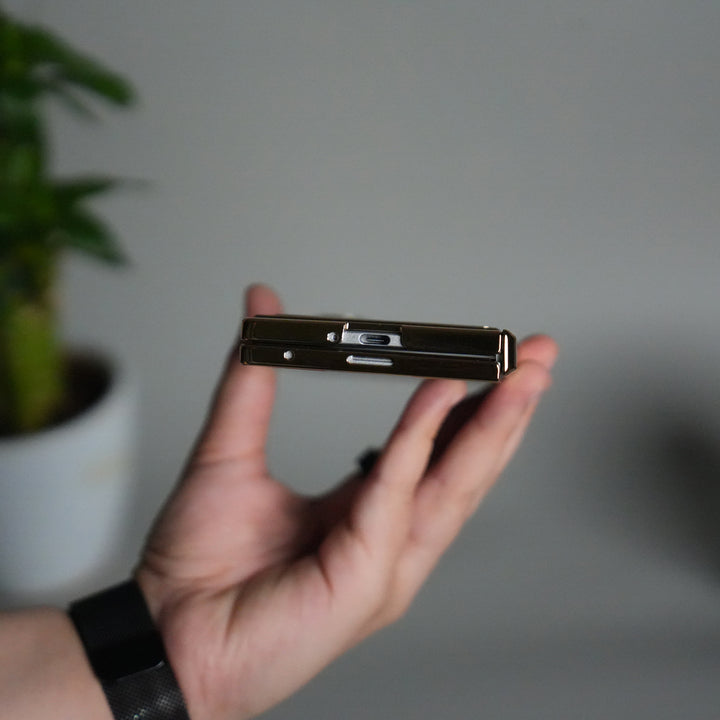 Galaxy Z Fold 7 PU Leather Case with Chrome-Plated Hinge & Kickstand Front Glass Cover | BLUE