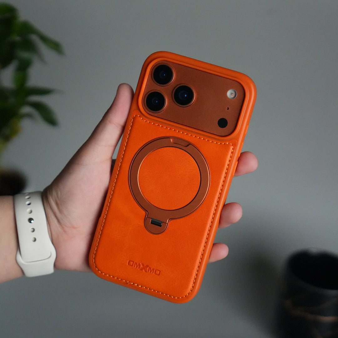 iPhone 17 Pro Premium PU Leather Kickstand Case | Luxury Shockproof Protective Back Cover