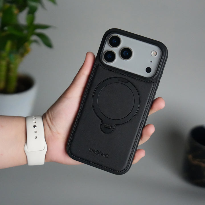 iPhone 17 Pro Premium PU Leather Kickstand Case | Luxury Shockproof Protective Back Cover