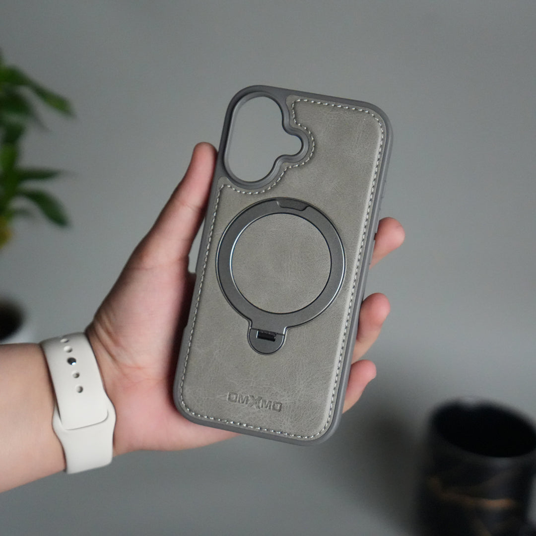 iPhone 17 Premium PU Leather Kickstand Case | Luxury Shockproof Protective Back Cover