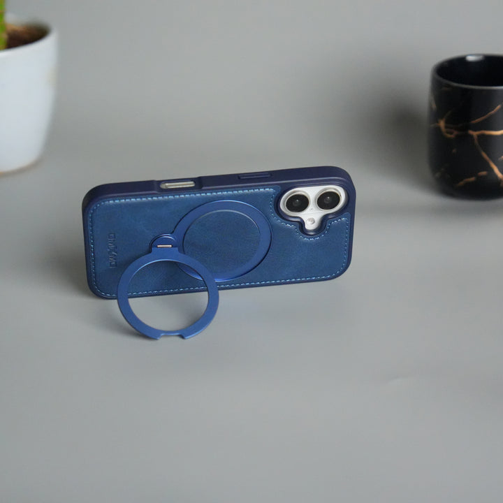 iPhone 17 Premium PU Leather Kickstand Case | Luxury Shockproof Protective Back Cover