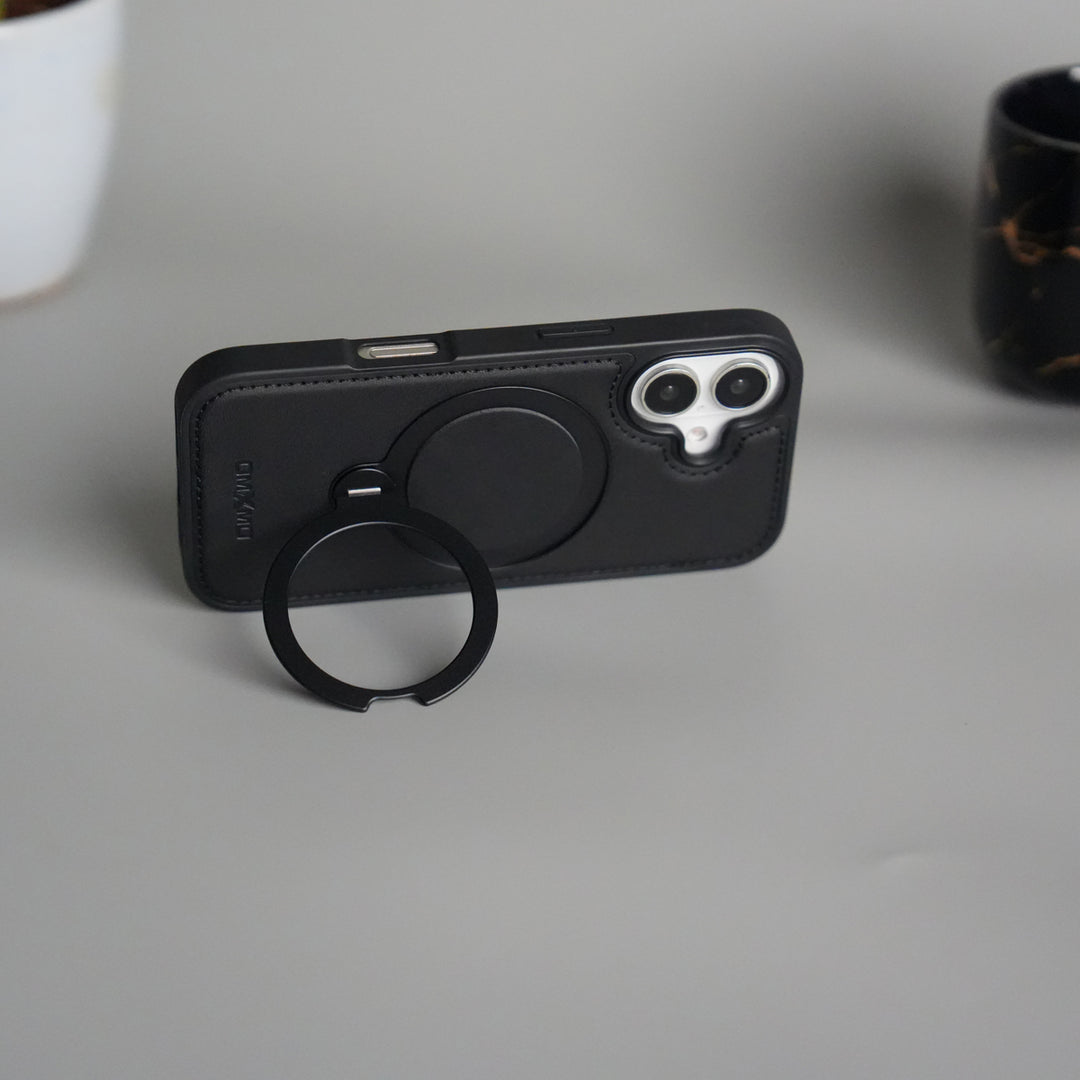 iPhone 17 Premium PU Leather Kickstand Case | Luxury Shockproof Protective Back Cover