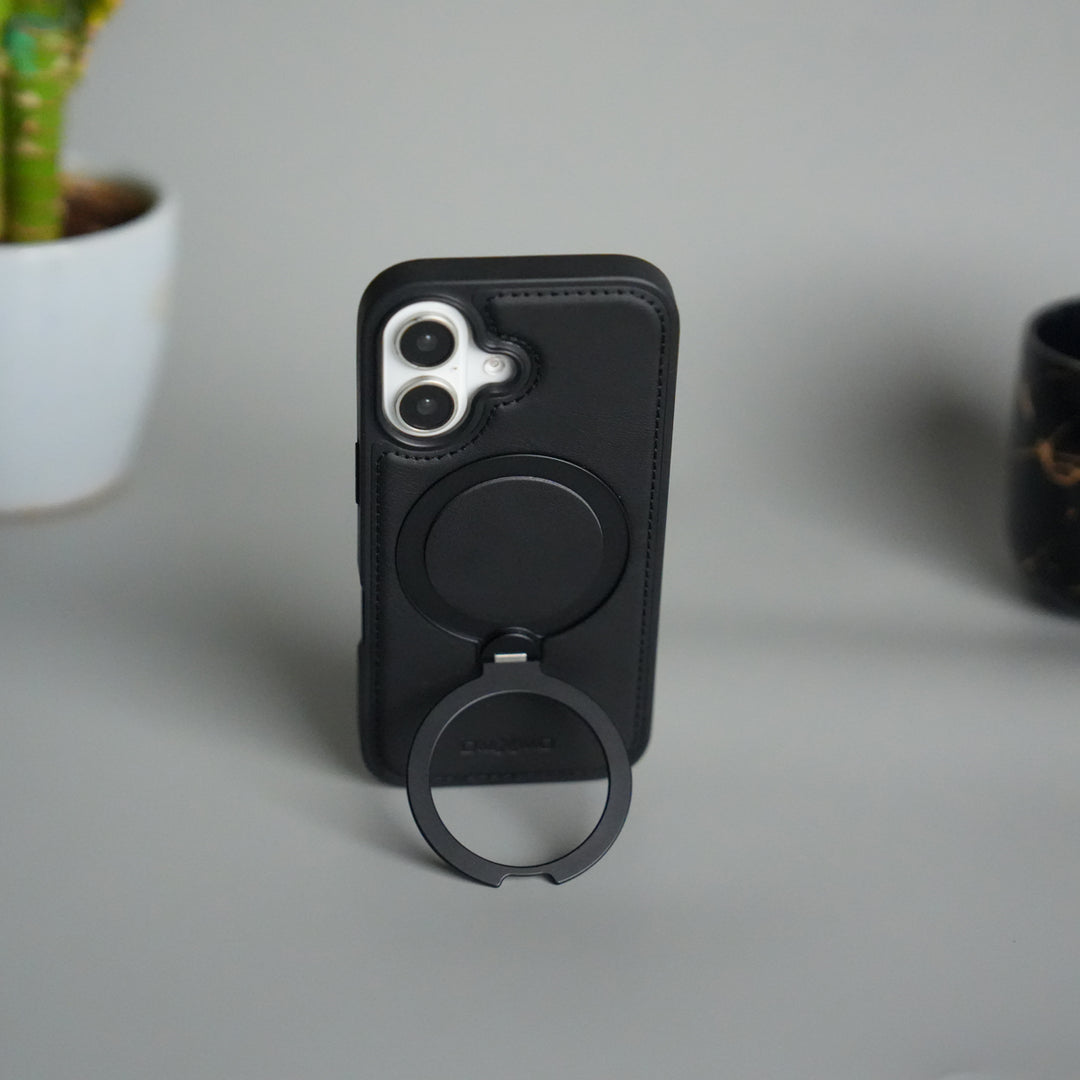 iPhone 17 Premium PU Leather Kickstand Case | Luxury Shockproof Protective Back Cover