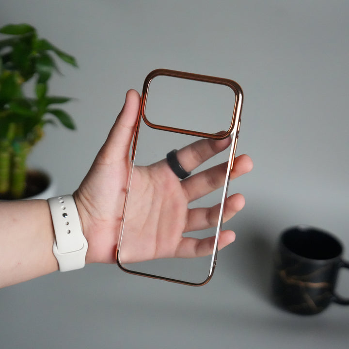 iPhone 17 Pro Clear Transparent Case | Slim Back Cover with Electroplated Edges | Desert Gold