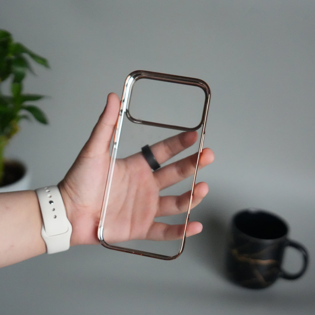 iPhone 17 Pro Clear Transparent Case | Slim Back Cover with Electroplated Edges | Desert Gold