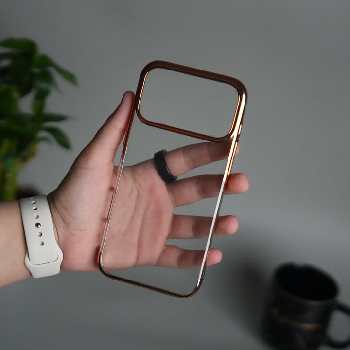 iPhone 17 Pro Clear Transparent Case | Slim Back Cover with Electroplated Edges | Desert Gold