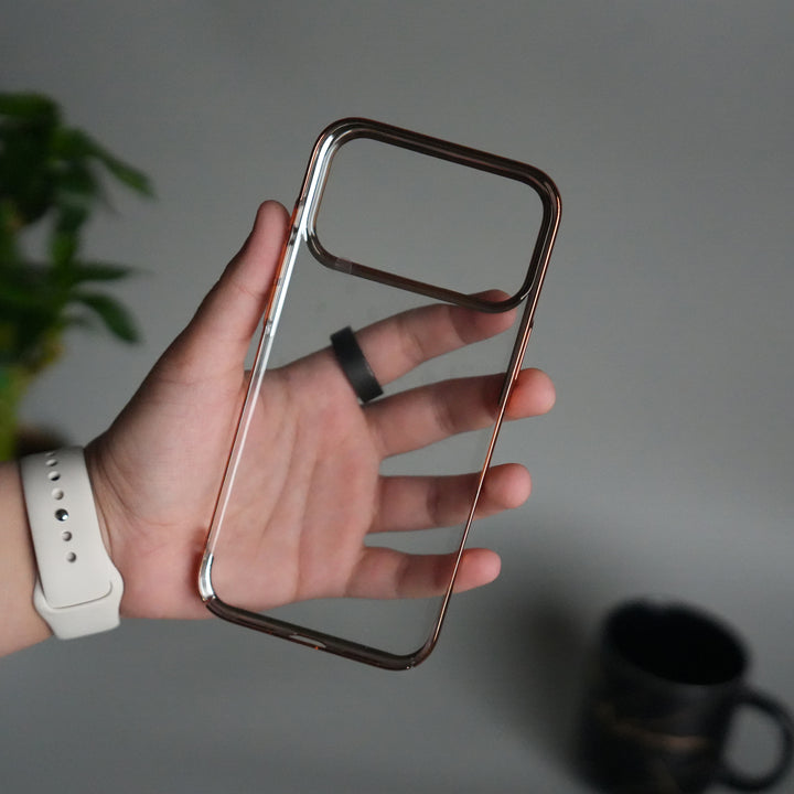 iPhone 17 Pro Clear Transparent Case | Slim Back Cover with Electroplated Edges | Desert Gold