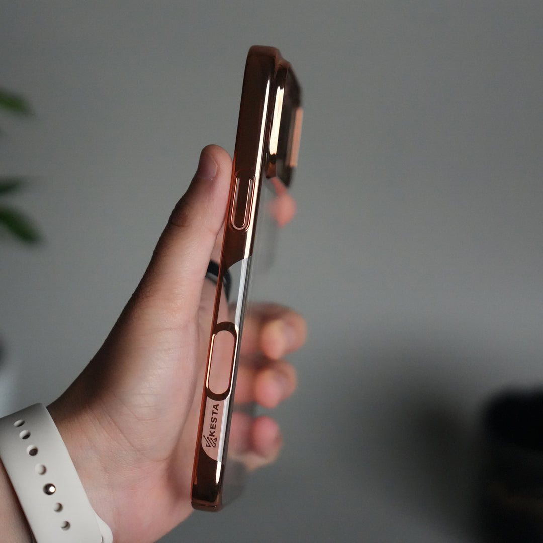 iPhone 17 Pro Clear Transparent Case | Slim Back Cover with Electroplated Edges | Desert Gold