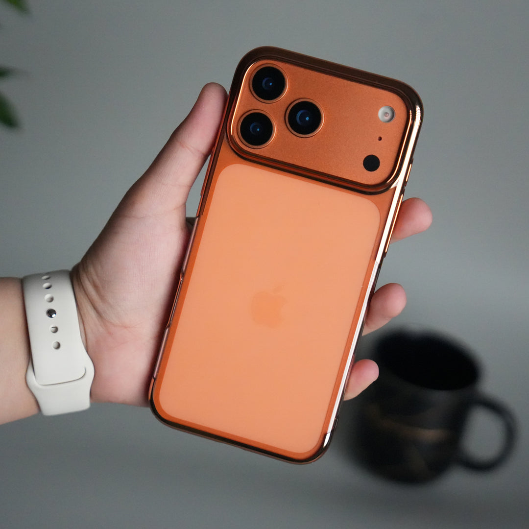 iPhone 17 Pro Clear Transparent Case | Slim Back Cover with Electroplated Edges | Desert Gold