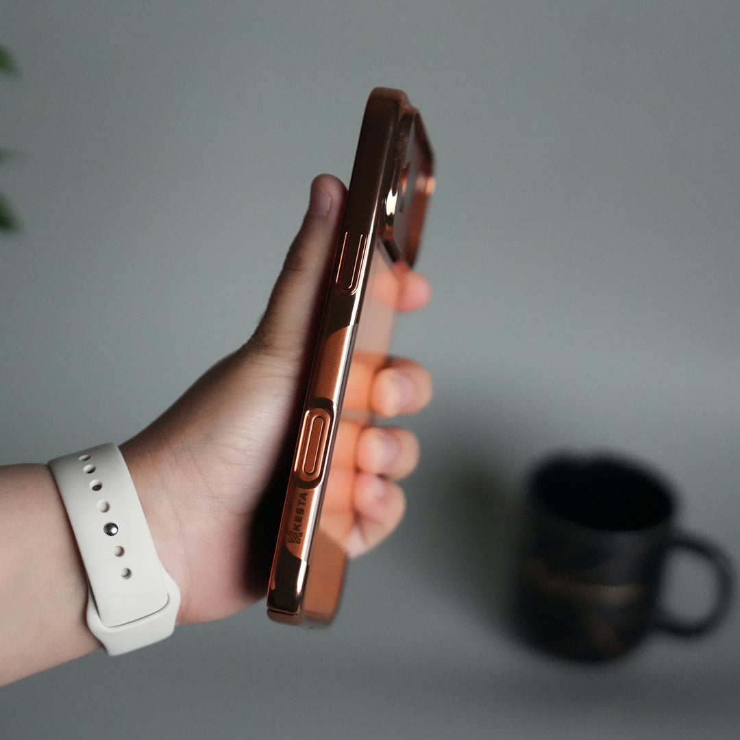 iPhone 17 Pro Clear Transparent Case | Slim Back Cover with Electroplated Edges | Desert Gold