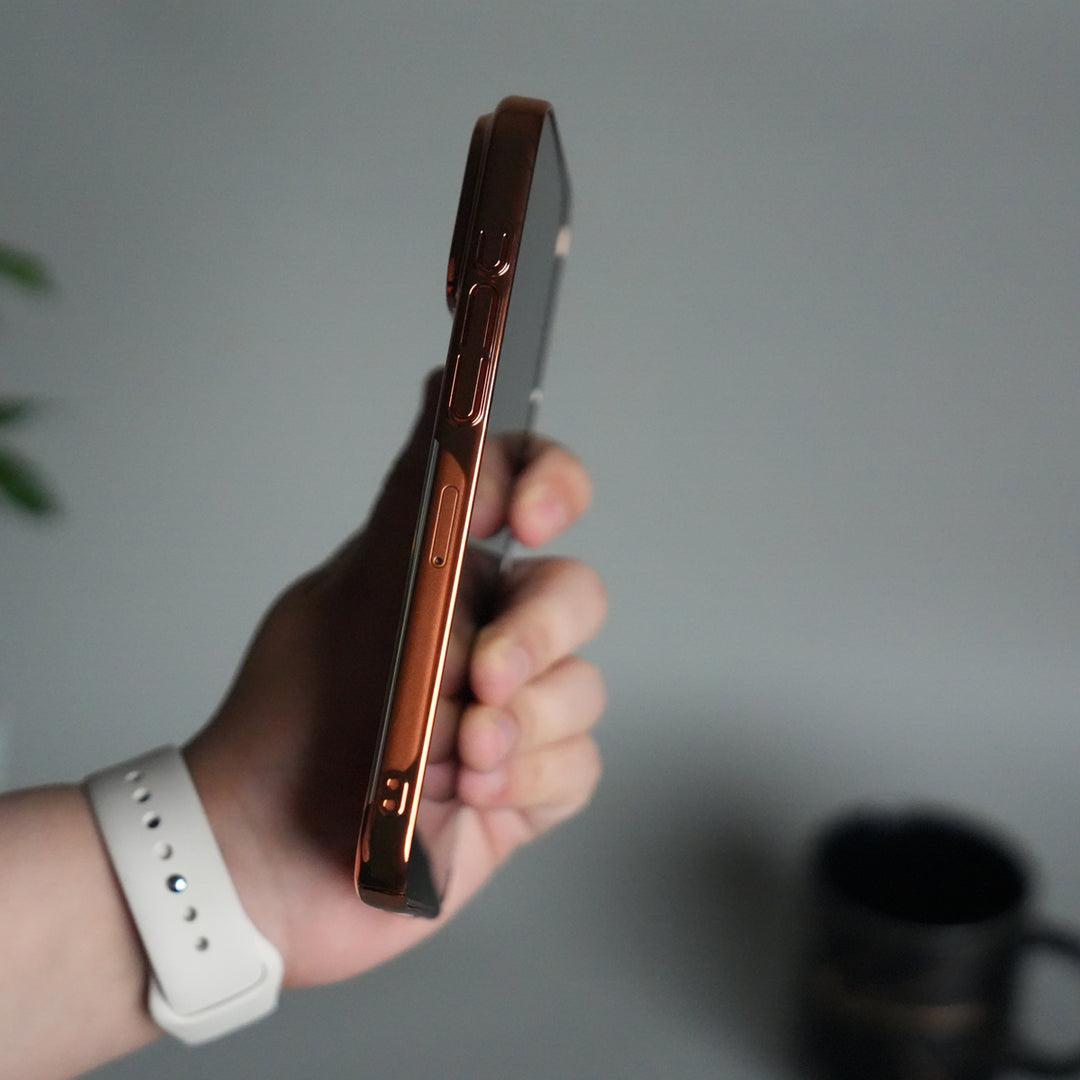 iPhone 17 Pro Clear Transparent Case | Slim Back Cover with Electroplated Edges | Desert Gold