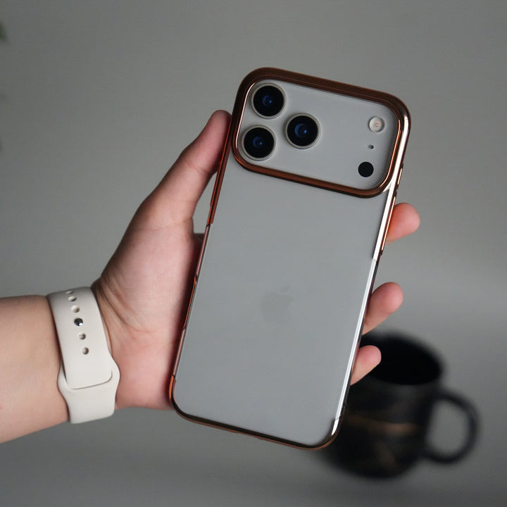 iPhone 17 Pro Clear Transparent Case | Slim Back Cover with Electroplated Edges | Desert Gold