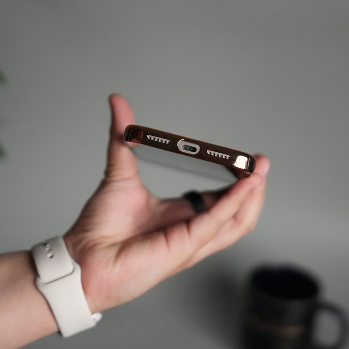 iPhone 17 Pro Clear Transparent Case | Slim Back Cover with Electroplated Edges | Desert Gold